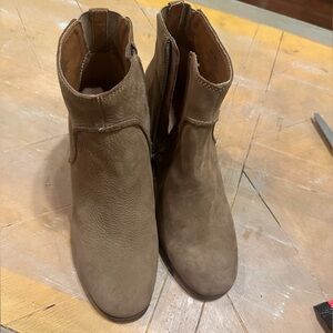 Lucky Brand Zanta Wedge Booties, Tan Nubuck Leather, Women's 8